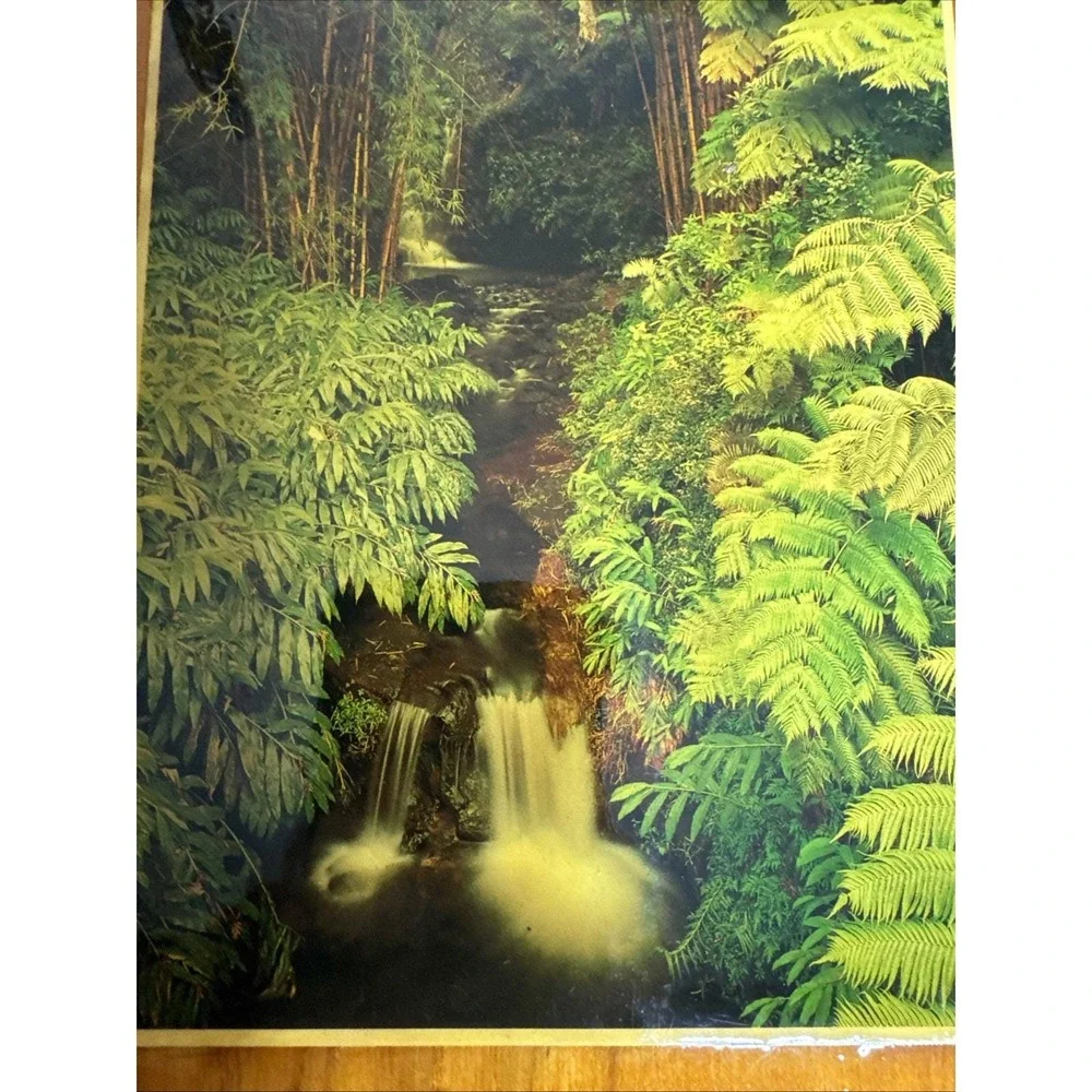 Vintage Lacquer‎ Wooden Wall Art, Waterfall Greenery 9